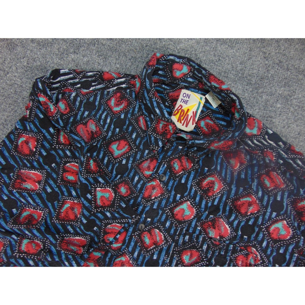On The Brink Shirt Mens XL Short Sleeve Black Red Blue Abstract Y2K 90s Retro